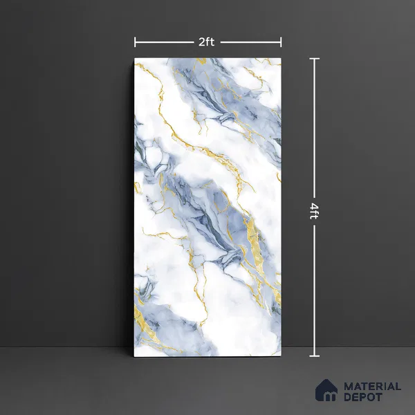 Marble Look Wall & Floor Tile TL 08977 | Glossy Finish 4 ft x 2 ft Vitrified Tile - 9 mm | Suitable For Kitchen, Bathroom, Bedroom & Office
