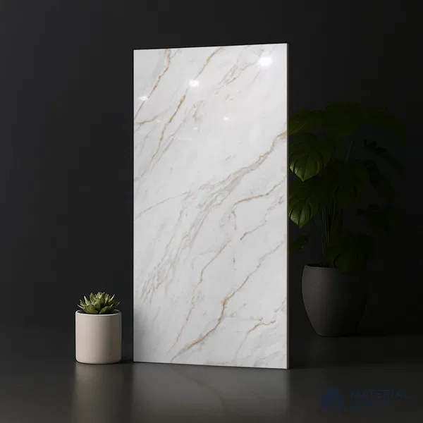 Marble Look Wall & Floor Tile TL 08980 | Glossy Finish 4 ft x 2 ft Vitrified Tile - 9 mm | Suitable For Kitchen, Bathroom, Bedroom & Office