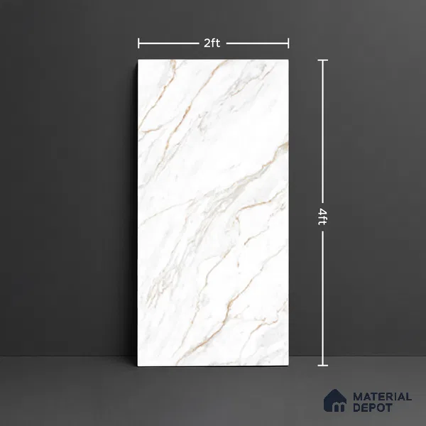 Marble Look Wall & Floor Tile TL 08980 | Glossy Finish 4 ft x 2 ft Vitrified Tile - 9 mm | Suitable For Kitchen, Bathroom, Bedroom & Office