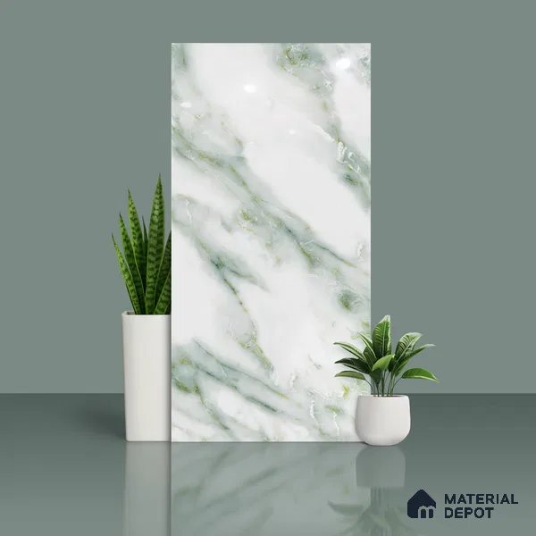 Marble Look Wall & Floor Tile TL 08916 | Glossy Finish 4 ft x 2 ft Vitrified Tile - 9 mm | Suitable For Kitchen, Bathroom, Bedroom & Office