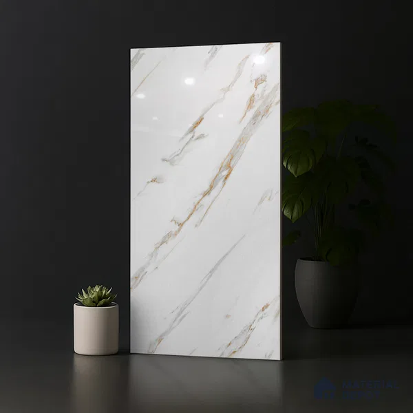 Marble Look Wall & Floor Tile TL 08937 | Glossy Finish 4 ft x 2 ft Vitrified Tile - 9 mm | Suitable For Kitchen, Bathroom, Bedroom & Office
