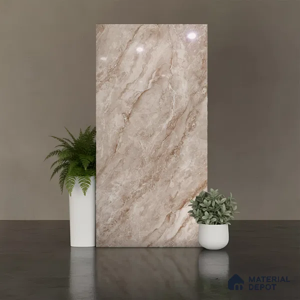 Marble Look Wall & Floor Tile TL 08947 | Glossy Finish 4 ft x 2 ft Vitrified Tile - 9 mm | Suitable For Kitchen, Bathroom, Bedroom & Office