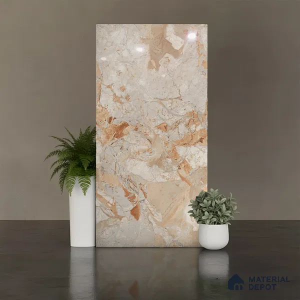 Marble Look Wall & Floor Tile TL 08935 | Glossy Finish 4 ft x 2 ft Vitrified Tile - 9 mm | Suitable For Kitchen, Bathroom, Bedroom & Office