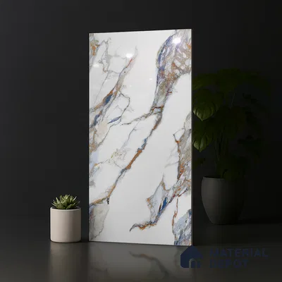 Marble Look Wall & Floor Tile TL 08978 | Glossy Finish 4 ft x 2 ft Vitrified Tile - 9 mm | Suitable For Kitchen, Bathroom, Bedroom & Office