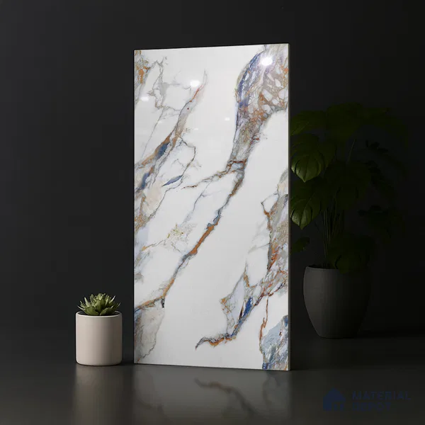 Marble Look Wall & Floor Tile TL 08978 | Glossy Finish 4 ft x 2 ft Vitrified Tile - 9 mm | Suitable For Kitchen, Bathroom, Bedroom & Office