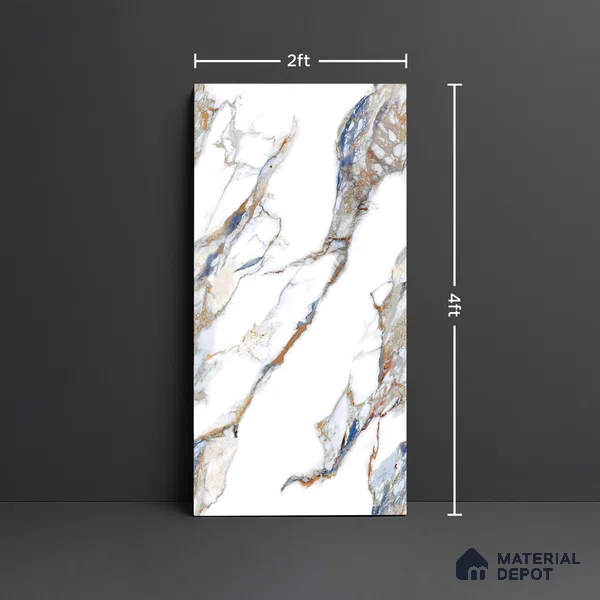 Marble Look Wall & Floor Tile TL 08978 | Glossy Finish 4 ft x 2 ft Vitrified Tile - 9 mm | Suitable For Kitchen, Bathroom, Bedroom & Office