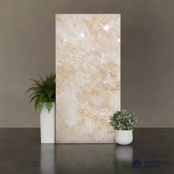 Marble Look Wall & Floor Tile TL 09034 | Glossy Finish 4 ft x 2 ft Vitrified Tile - 9 mm | Suitable For Kitchen, Bathroom, Bedroom & Office