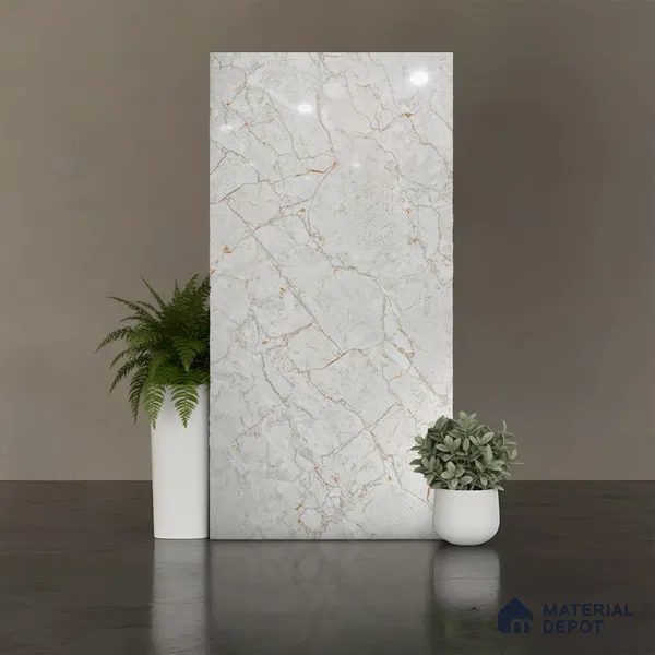 Marble Look Wall & Floor Tile TL 08948 | Glossy Finish 4 ft x 2 ft Vitrified Tile - 9 mm | Suitable For Kitchen, Bathroom, Bedroom & Office