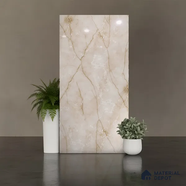 Marble Look Wall & Floor Tile TL 08956 | Glossy Finish 4 ft x 2 ft Vitrified Tile - 9 mm | Suitable For Kitchen, Bathroom, Bedroom & Office