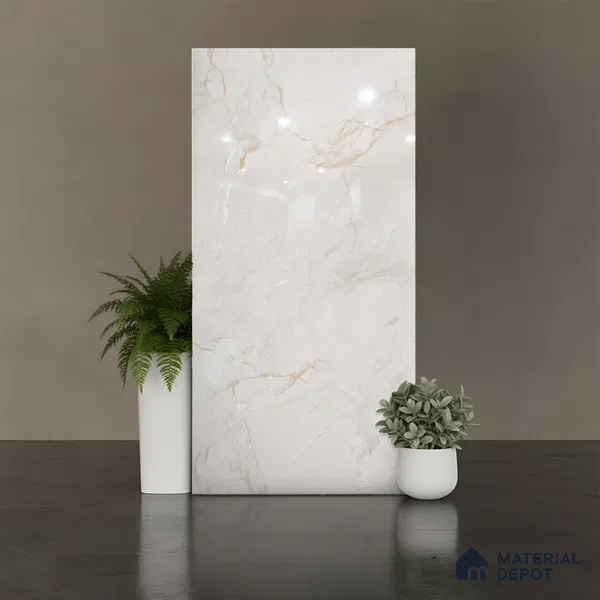 Marble Look Wall & Floor Tile TL 09035 | Glossy Finish 4 ft x 2 ft Vitrified Tile - 9 mm | Suitable For Kitchen, Bathroom, Bedroom & Office