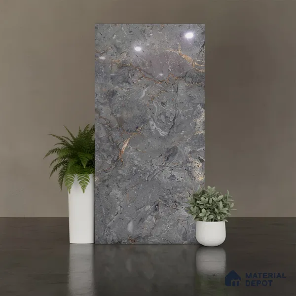 Marble Look Wall & Floor Tile TL 08958 | Glossy Finish 4 ft x 2 ft Vitrified Tile - 9 mm | Suitable For Kitchen, Bathroom, Bedroom & Office
