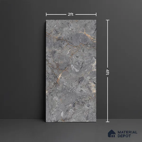 Marble Look Wall & Floor Tile TL 08958 | Glossy Finish 4 ft x 2 ft Vitrified Tile - 9 mm | Suitable For Kitchen, Bathroom, Bedroom & Office