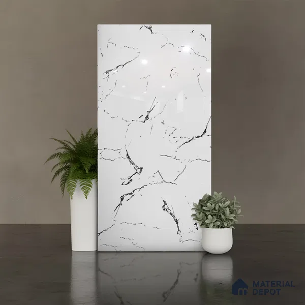 Marble Look Wall & Floor Tile TL 09036 | Glossy Finish 4 ft x 2 ft Vitrified Tile - 9 mm | Suitable For Kitchen, Bathroom, Bedroom & Office