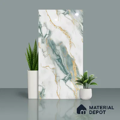 Marble Look Wall & Floor Tile TL 08918 | Glossy Finish 4 ft x 2 ft Vitrified Tile - 9 mm | Suitable For Kitchen, Bathroom, Bedroom & Office