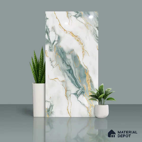 Marble Look Wall & Floor Tile TL 08918 | Glossy Finish 4 ft x 2 ft Vitrified Tile - 9 mm | Suitable For Kitchen, Bathroom, Bedroom & Office