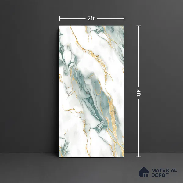 Marble Look Wall & Floor Tile TL 08918 | Glossy Finish 4 ft x 2 ft Vitrified Tile - 9 mm | Suitable For Kitchen, Bathroom, Bedroom & Office
