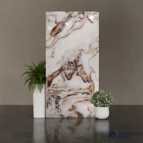 Marble Look Wall & Floor Tile TL 08941 | Glossy Finish 4 ft x 2 ft Vitrified Tile - 9 mm | Suitable For Kitchen, Bathroom, Bedroom & Office