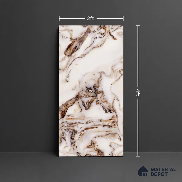 Marble Look Wall & Floor Tile TL 08941 | Glossy Finish 4 ft x 2 ft Vitrified Tile - 9 mm | Suitable For Kitchen, Bathroom, Bedroom & Office