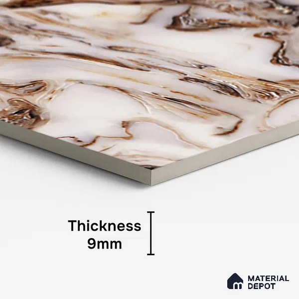 Marble Look Wall & Floor Tile TL 08941 | Glossy Finish 4 ft x 2 ft Vitrified Tile - 9 mm | Suitable For Kitchen, Bathroom, Bedroom & Office