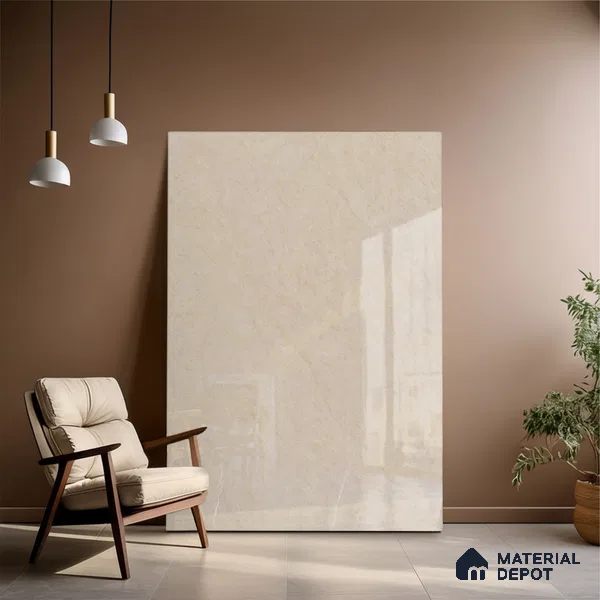 Large Format Marble Floor Tile TL 09446 Paris Beige Glossy Finish Vitrified Tile - 15 mm | Suitable for Living Room, Bedroom, Office | Adhesive and Spacers Must be Used During Installation
