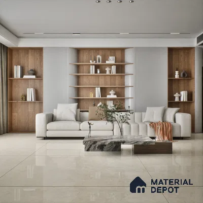 Marble Look Floor & Wall Tile TL 09439 | Glossy Finish 6 ft x 4 ft Vitrified Tile - 15 mm | Suitable For Kitchen, Bathroom, Bedroom & Office | Adhesive and Spacers Must be Used During Installation