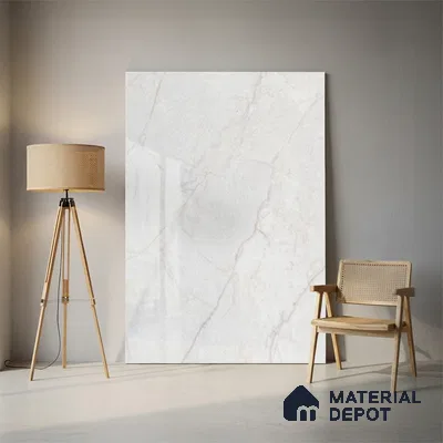 Budget Friendly Large Format Marble Floor Tile TL 09441 Arkos Bianco Glossy Finish Vitrified Tile - 15 mm | Suitable for Living Room, Bedroom, Office | Adhesive and Spacers Must be Used During Installation