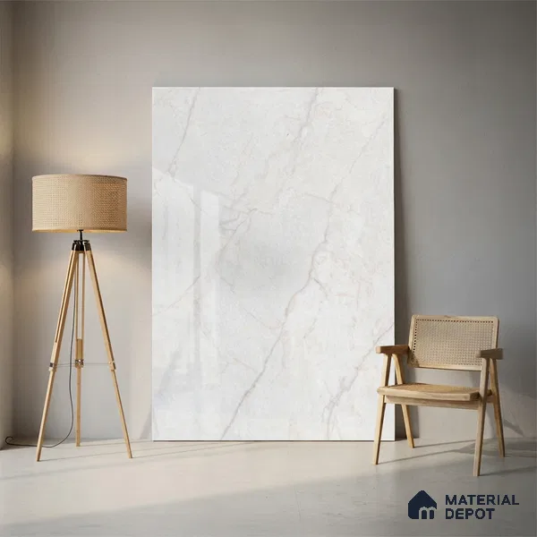 Budget Friendly Large Format Marble Floor Tile TL 09441 Arkos Bianco Glossy Finish Vitrified Tile - 15 mm | Suitable for Living Room, Bedroom, Office | Adhesive and Spacers Must be Used During Installation