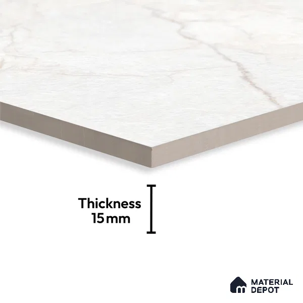 Budget Friendly Large Format Marble Floor Tile TL 09441 Arkos Bianco Glossy Finish Vitrified Tile - 15 mm | Suitable for Living Room, Bedroom, Office | Adhesive and Spacers Must be Used During Installation