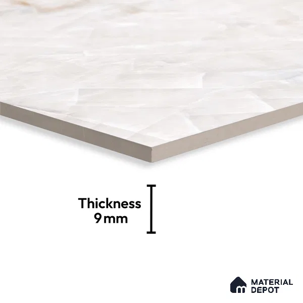 Budget Friendly Large Format Marble Floor & Wall Tile TL 09438 B Birch Onyx Glossy Finish Vitrified Tile - 9 mm | Suitable for Living Room, Bedroom, Office | Adhesive and Spacers Must be Used During Installation