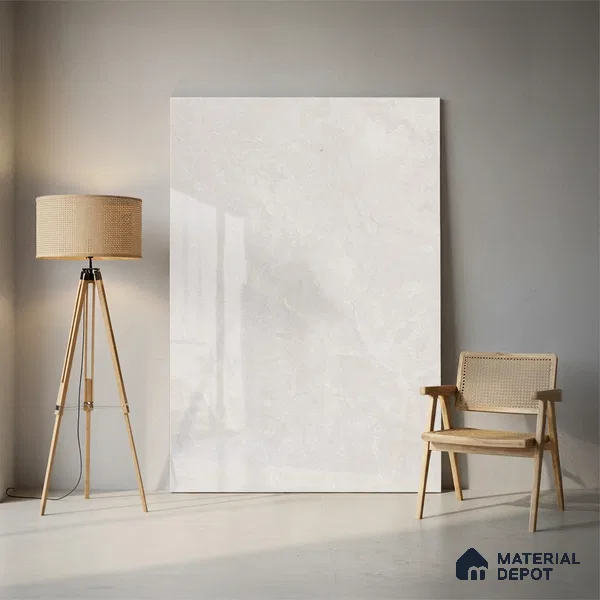 Budget Friendly Large Format Marble Floor Tile TL 10550 Lisbon Silver Glossy Finish Vitrified Tile - 15 mm | Suitable for Living Room, Bedroom, Office | Adhesive and Spacers Must be Used During Installation