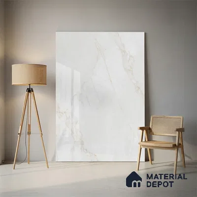 Marble Look Floor & Wall Tile TL 09448 | Glossy Finish 6 ft x 4 ft Vitrified Tile - 15 mm | Suitable For Kitchen, Bathroom, Bedroom & Office | Adhesive and Spacers Must be Used During Installation