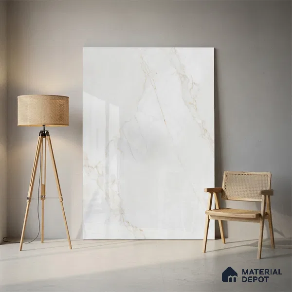 Marble Look Floor & Wall Tile TL 09448 | Glossy Finish 6 ft x 4 ft Vitrified Tile - 15 mm | Suitable For Kitchen, Bathroom, Bedroom & Office | Adhesive and Spacers Must be Used During Installation