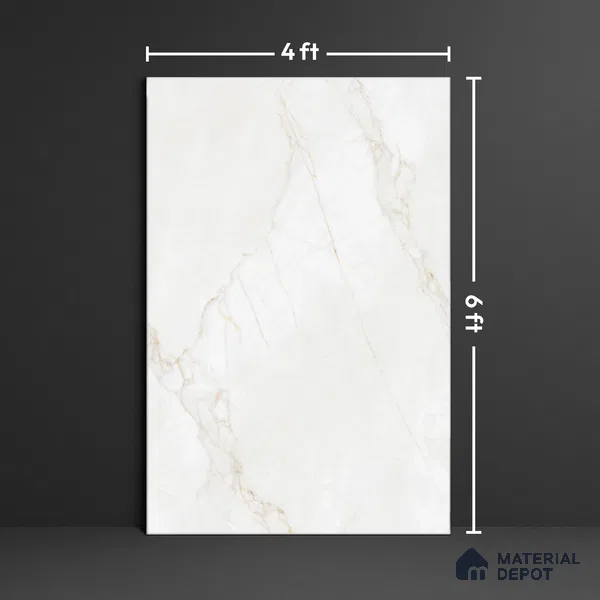 Marble Look Floor & Wall Tile TL 09448 | Glossy Finish 6 ft x 4 ft Vitrified Tile - 15 mm | Suitable For Kitchen, Bathroom, Bedroom & Office | Adhesive and Spacers Must be Used During Installation
