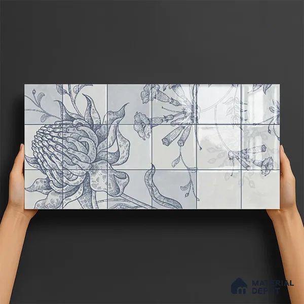 Floral Wall Tile TL 09795 B 2 ft x 1 ft Glossy Finish Ceramic Wall Tile - 9 mm | Please Expect a Slight Variation of Pattern
