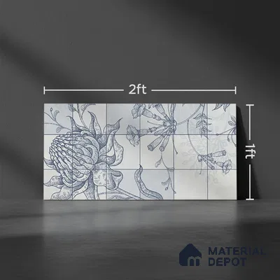 Floral Wall Tile TL 09795 B 2 ft x 1 ft Glossy Finish Ceramic Wall Tile - 9 mm | Please Expect a Slight Variation of Pattern