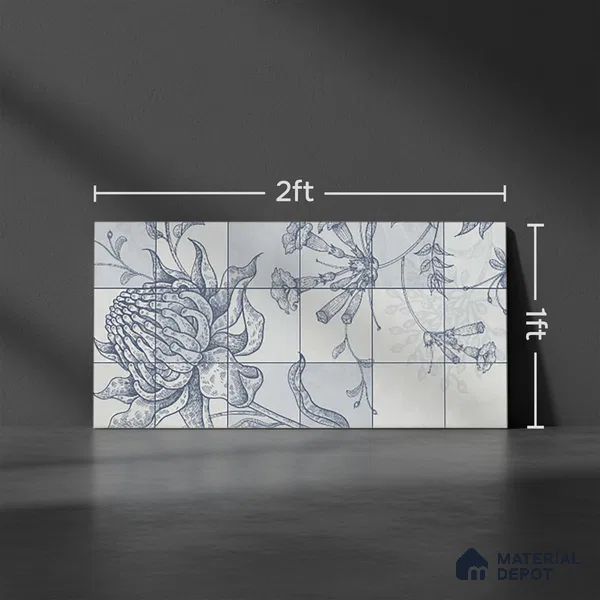 Floral Wall Tile TL 09795 B 2 ft x 1 ft Glossy Finish Ceramic Wall Tile - 9 mm | Please Expect a Slight Variation of Pattern