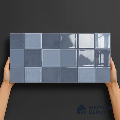 Faux Subway Wall Tile TL 09795 D Denim Grid 2 ft x 1 ft Glossy Finish Ceramic Tile - 9 mm | Suitable For Kitchen Backsplash, Bathroom & Basin Accent