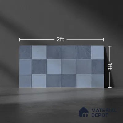 Faux Subway Wall Tile TL 09795 D Denim Grid 2 ft x 1 ft Glossy Finish Ceramic Tile - 9 mm | Suitable For Kitchen Backsplash, Bathroom & Basin Accent