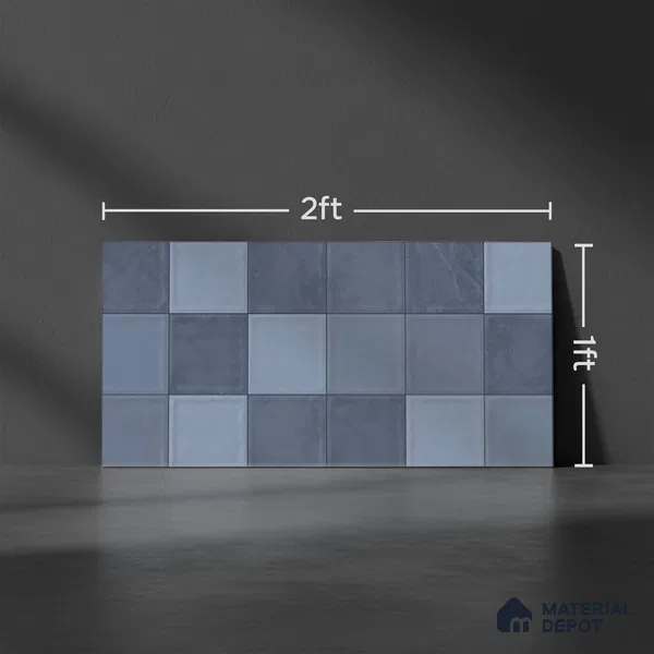 Faux Subway Wall Tile TL 09795 D Denim Grid 2 ft x 1 ft Glossy Finish Ceramic Tile - 9 mm | Suitable For Kitchen Backsplash, Bathroom & Basin Accent