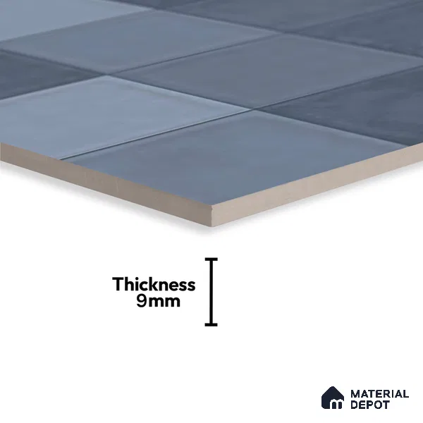 Faux Subway Wall Tile TL 09795 D Denim Grid 2 ft x 1 ft Glossy Finish Ceramic Tile - 9 mm | Suitable For Kitchen Backsplash, Bathroom & Basin Accent