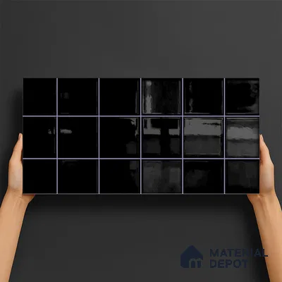 Faux Subway Wall Tile TL 09788 B Luxe Black (Luster) 2 ft x 1 ft Glossy Finish Ceramic Wall Tile - 9 mm | Suitable For Bathroom, Kitchen Backsplash | Please Expect a Slight Variation of Pattern