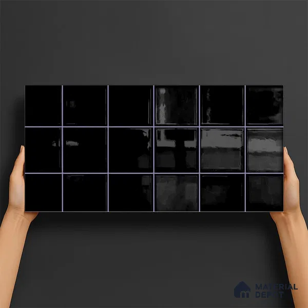 Faux Subway Wall Tile TL 09788 B Luxe Black (Luster) 2 ft x 1 ft Glossy Finish Ceramic Wall Tile - 9 mm | Suitable For Bathroom, Kitchen Backsplash | Please Expect a Slight Variation of Pattern