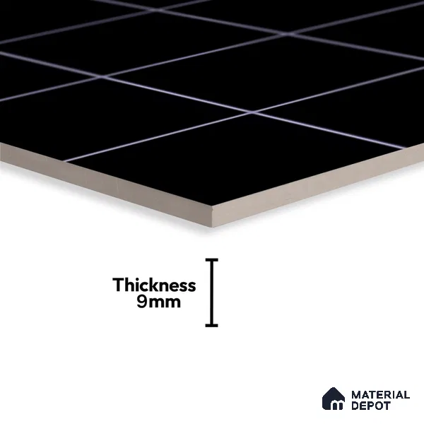 Faux Subway Wall Tile TL 09788 B Luxe Black (Luster) 2 ft x 1 ft Glossy Finish Ceramic Wall Tile - 9 mm | Suitable For Bathroom, Kitchen Backsplash | Please Expect a Slight Variation of Pattern