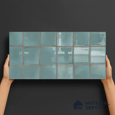 Faux Subway Wall Tile TL 09788 Luxe Aqua 2 ft x 1 ft Glossy Finish Ceramic Wall Tile - 9 mm | Suitable For Bathroom, Kitchen Backsplash | Please Expect a Slight Variation of Pattern