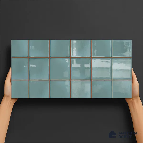 Faux Subway Wall Tile TL 09788 Luxe Aqua 2 ft x 1 ft Glossy Finish Ceramic Wall Tile - 9 mm | Suitable For Bathroom, Kitchen Backsplash | Please Expect a Slight Variation of Pattern