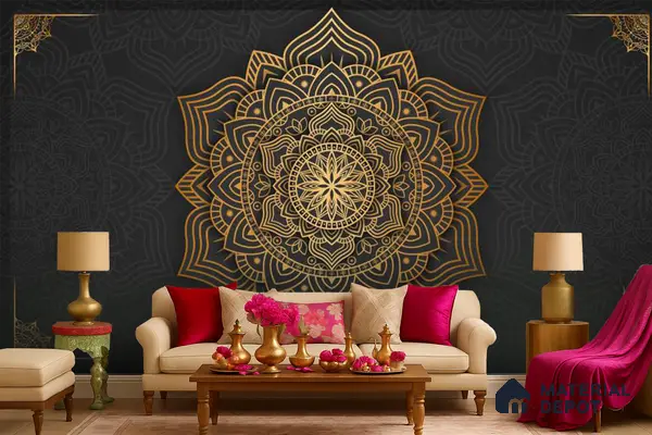 Geometry of Stillness Mandala Design | WP 04113 Non Woven Matte Finish Indian Style Premium Customized size Wallpaper | 150 GSM WP01MTF Paper | (MOQ = 30 Sq. Ft.)