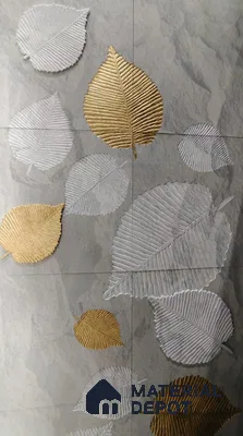 Floral Wall Tile TL 03203 Golden Leaf 600 x 600 mm Designer Wall Vitrified Tile - 9 mm (Design Customisable) | Please Expect a Slight Variation of Pattern (Sample)