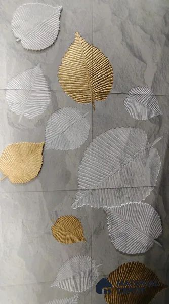 Floral Wall Tile TL 03203 Golden Leaf 600 x 600 mm Designer Wall Vitrified Tile - 9 mm (Design Customisable) | Please Expect a Slight Variation of Pattern (Sample)