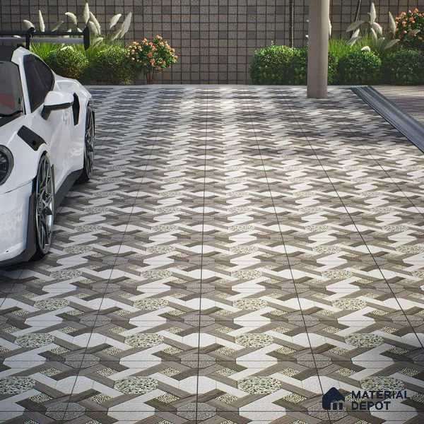 Parking Floor Tile TL 07551 Graphite Mist | 16 x 16 inch | Anti Skid Matte Finish Heavy Duty Vitrified Tile - 12 mm | Suitable For Outdoor, Terrace, Balcony | Pattern Alignment May Vary | 2-3 mm Spacer is Mandatory