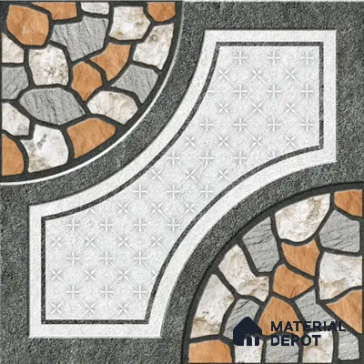 Gravel Floor Tile TL 05303 Strada Pebble Pathway 16 inch x 16 inch Vitrified Punch Matte Finish - 12 mm | Suitable for Parking, Balcony, Courtyard, Patio, Terrace | Pattern Alignment May Vary | 2-3 mm Spacer is Mandatory